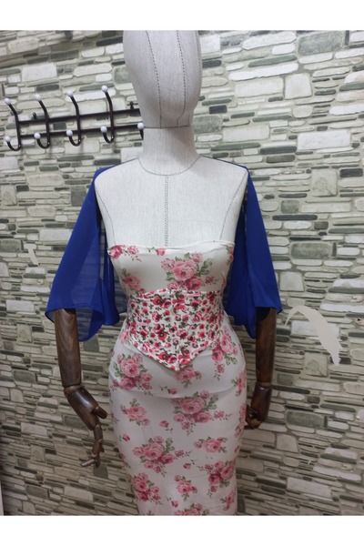 es moda shop Ariane Chiffon Short-Sleeve Shawl Cobalt Blue