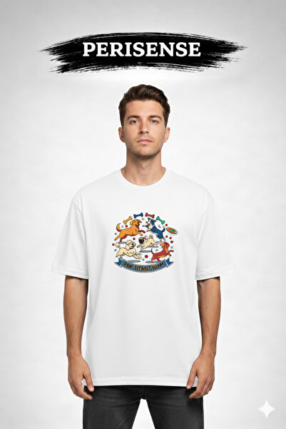 PERISENSE Tricou oversize unisex din bumbac pieptănat premium, cu imprimeu pe...