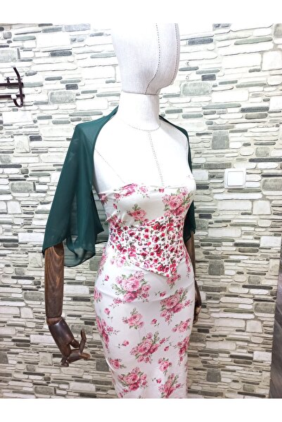 es moda shop Ariane Chiffon Short-Sleeved Shawl Emerald Green