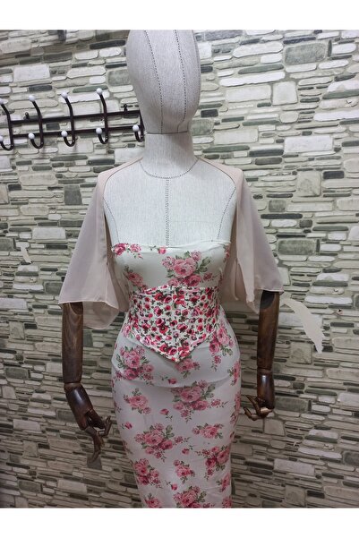 es moda shop Ariane Chiffon Short-Sleeved Shawl Beige