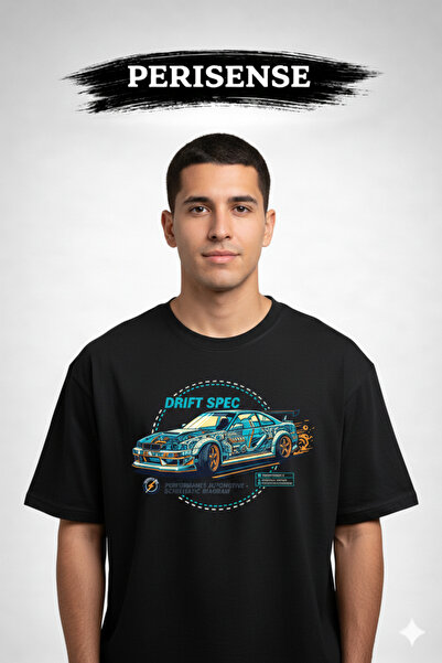PERISENSE Unisex Drift Car Blueprint Schematic Printed Premium Combed Oversiz...