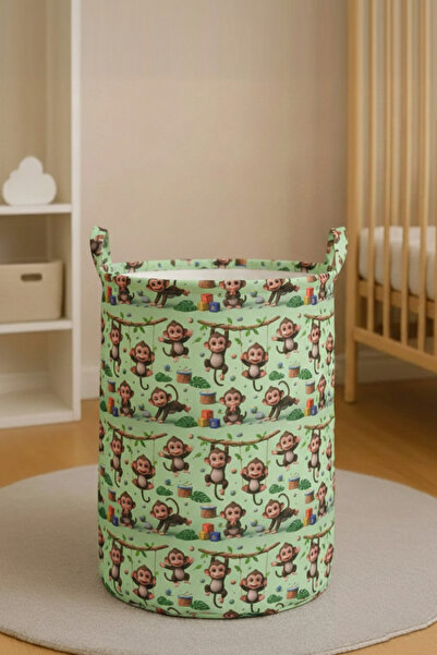 Paris Home Coș de jucării cu model de maimuță – Coș de rufe, coș pliabil pent...