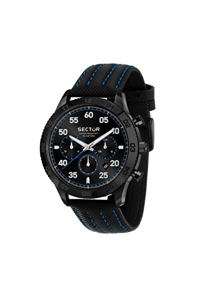 Sector Watch 270 R3251578013, Dual Time, black stainless steel, leather strap...