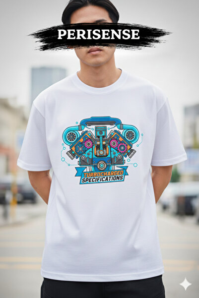 PERISENSE Unisex Car Engine Blueprint Schematic Printed Premium Combed Cotton...