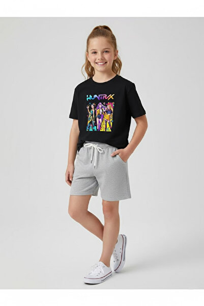aytok tekstil Girl's Shorts T-Shirt Set Huntrix 5 6 7 8 9 10 11 12 13 14 Year...