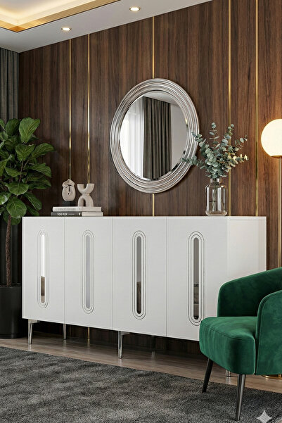 CENEYRA KA1810BS RANY180 KONSOL, KAHVE KÖŞESİ ve TV SEHPASI BEYAZ-SILVER 180cm