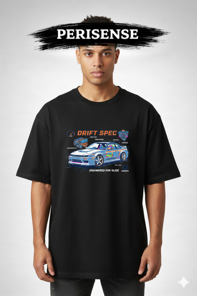 PERISENSE Unisex Drift Car Blueprint Schematic Printed Premium Combed Oversiz...