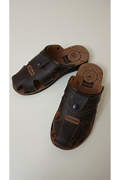 GEZER Erkek Ortopedik Önü Kapalı Deri Sandalet Terlik