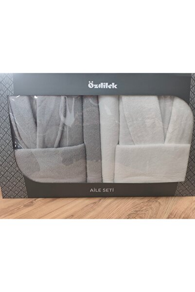 Özdilek AİLE BORNOZ SETİ 6PARCA BEYAZ &GRİ