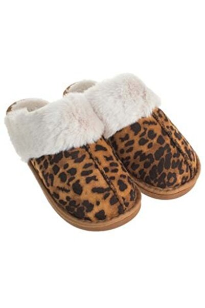 Aneliz Women's Winter Slippers Brown with Animal Print and Faux Fur