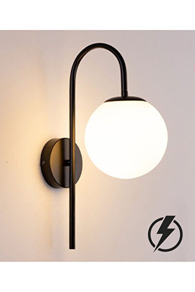 burenze Modern Beyaz Glop Camlı Aplik Kablolu Elektrikle Çalışır Siyah