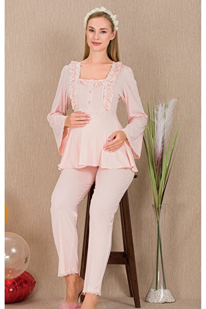 MOPİ Set de 2 piese pentru gravide și postpartum, cu guler cu nasturi, detali...