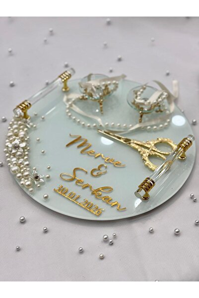 GÜRLEK TEKSTİL Emerald Model Round Engagement Tray Promise Tray Girl Proposal...