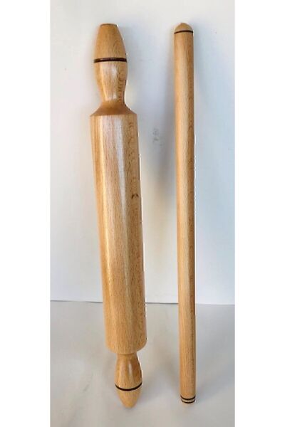 UNDHOME 60 Cm Orta Oklava + 50 Cm Döner Merdane Vernikli Hamur Açma Seti