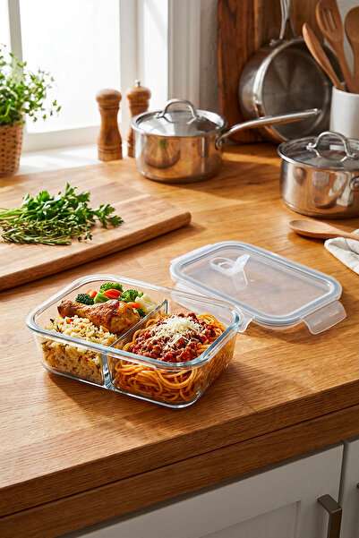 Masterchef Bölmeli Cam Saklama Kabı 196×146×60 mm – Hava Delikli Kapaklı, Sız...