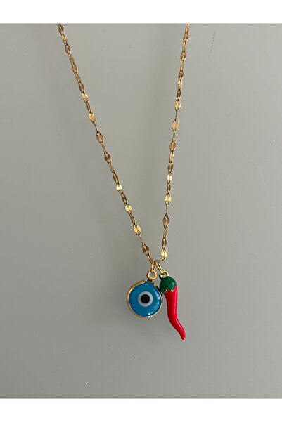 Hoop jewelery Steel Chain Evil Eye Pepper Pendant Necklace 53-cm