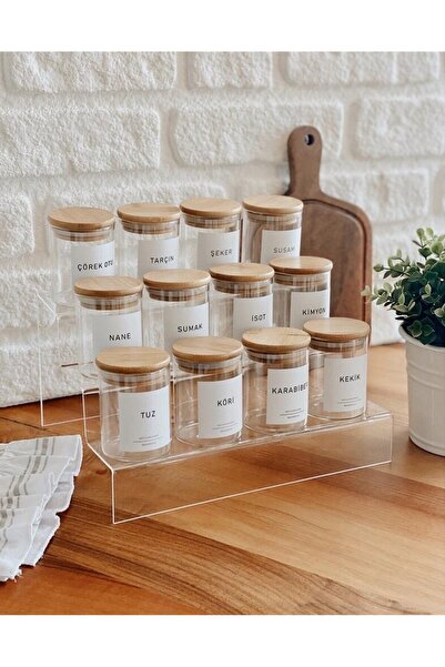 Hestia Home Baharatlık Seti 12 adet Cam Kavanoz ve Pleksi Stant