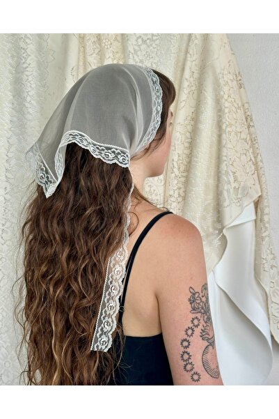 VENÜS MODA by Pınar Tulle Bandana Off-White Vintage Combination Accessory Fou...