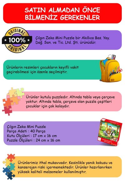 Çılgın Zeka Singer Kids Mini Puzzle 40 Pieces 3 4 Year Old Children's Puzzle and Jigsaw Puzzle 5 - 6 Year Old Children's Puzzle