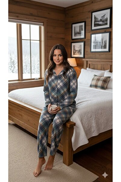 İpek Women's Long Sleeve Front Button Plus Size Plaid Pattern Thermal Pajamas...