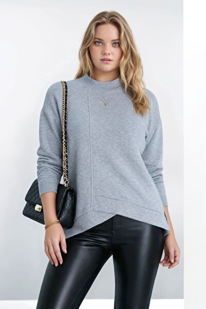 MAMAYAGA Women's Half Mock Neck Asymmetrical Cut Long Sleeve Plus Size Curve ...