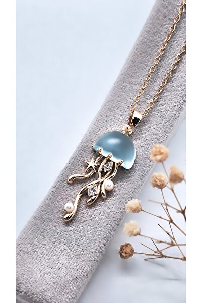 Serenity قلادة من الفولاذ على شكل قنديل البحر مرصعة بحجر الزركون الأوبالي