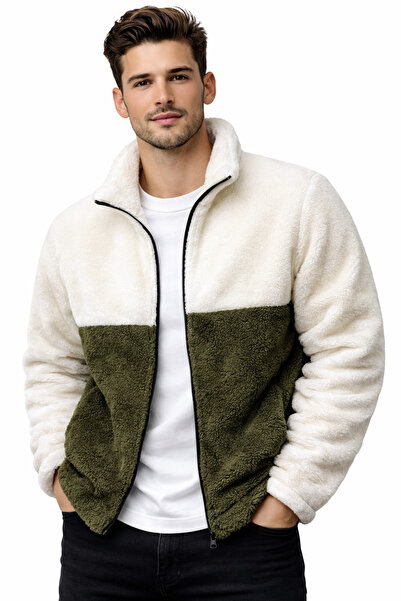 giyimadam16 سترة رجالية من الصوف القطيفة ألوان متباينة