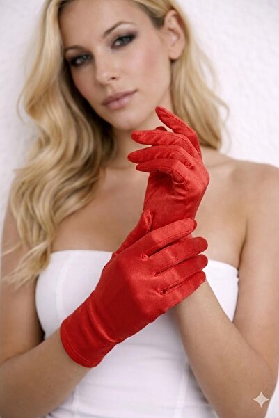 Hobigram Satin Evening Dress & Bridal Gloves – Short Model with Fingers 21 cm...