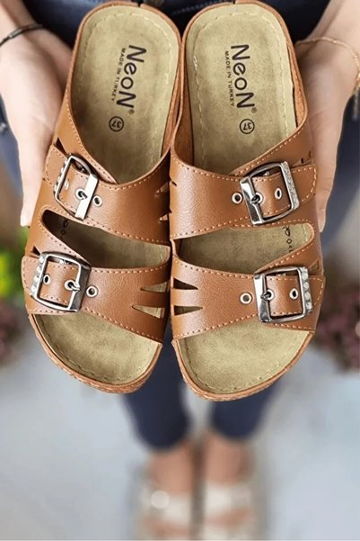 Wedell Phuket Women's Daily Slippers Double Band Stone Buckle Orthopedic Sole Mother's Outdoor & Indoor Slippers