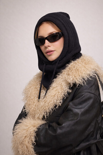 Şirin Giyim Aksesuar Balaklava Siyah Triko Fitilli Örgü Bere Başlık - Bağcıkl...