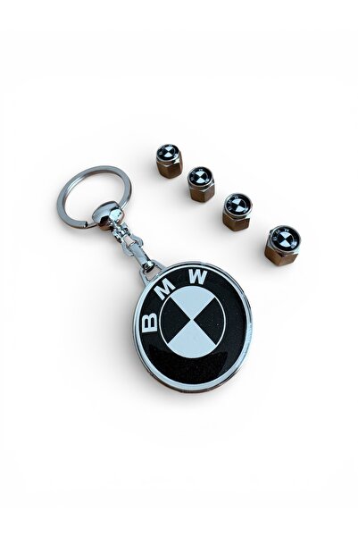 İKTUNING سلسلة مفاتيح BMW ذات شعار أسود وأبيض مزدوجة الجوانب وغطاء صمام معدني...