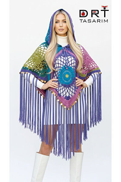 drt tasarım Forest Fairy Poncho with Tassels Hooded Mandala Design