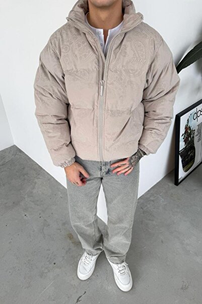 HAFKAGİYİM Stone Ethnic Embossed Detail Oversized Puffer Coat