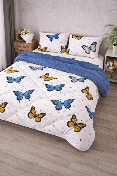 Shopyteks طقم نوم دبل كيتل فراشة ويلسوفت مكون من لحاف فرو ناعم ذو وجهين وملاء...