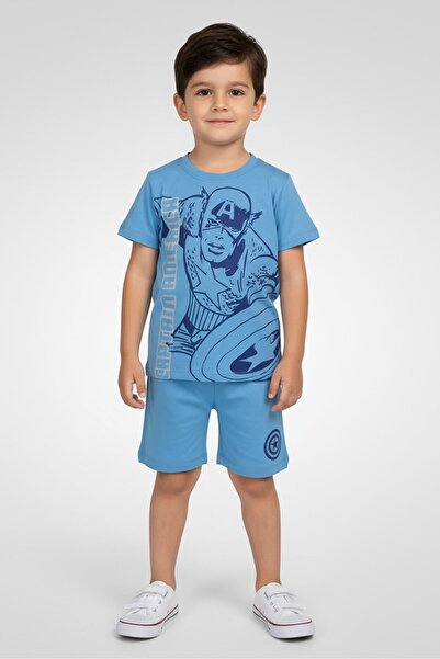 Marvel Toddlers Boy 2 Pcs Graphic Print Top And Shorts Set, Blue