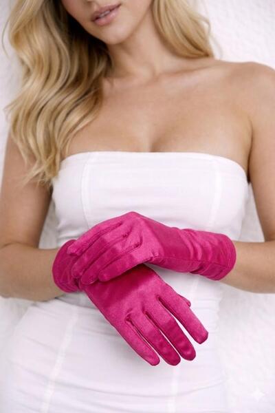 Hobigram Satin Evening Dress & Bridal Gloves – Short Model with Fingers 21 cm...