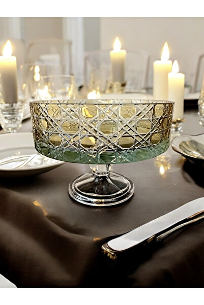 Glowvera Yellow Footed Cut Crystal Glass Bowl 25m Diameter