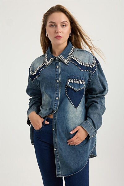 HomeStore Taşlanmış Jean Gömlek