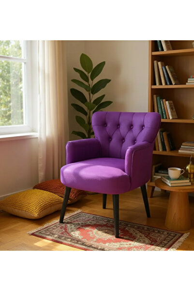 WATERYBROOK Tekli Berjer Koltuk - Kapitoneli Babyface Kumaş - Siyah Ahşap Aya...