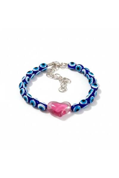 Berren Pink Heart Design Cat Collar with Evil Eye Beads