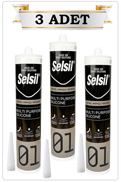 Selsil 01 SİLİKON (BEYAZ) (3 ADET) 280 GR SU GEÇİRMEZ YAPIŞTIRICI DOLGU SIZDI...
