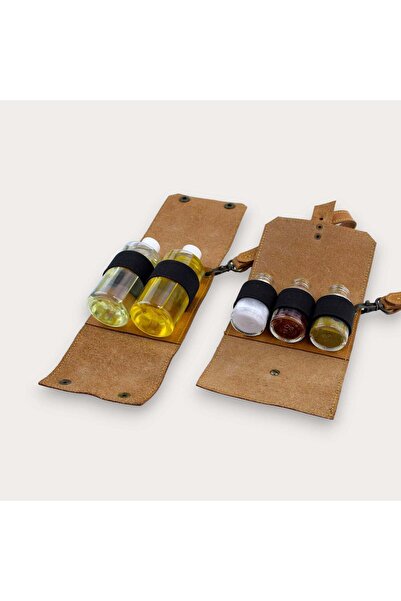 erneb deri Deri Kamp Mutfak Seti – Deri Baharatlık ve Yağdanlık - Kiremit Renk