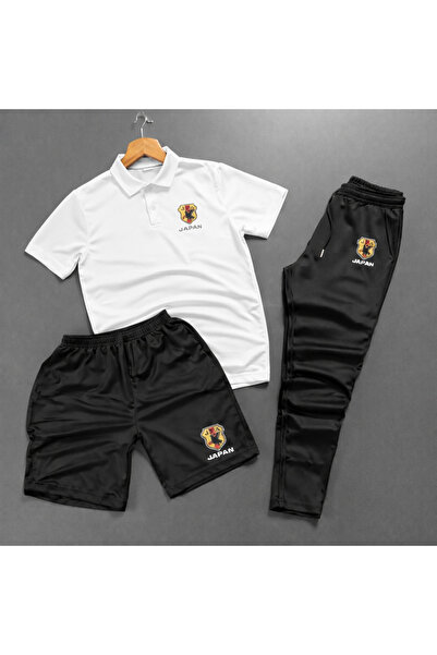 NOFLEN Polo Yakajapan Printed 3-Piece Shorts and Sweatpants Set