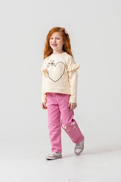 ARBİ kids Devojčin top sa dva niti i srčanim uzorkom u roze boji Gabardin sa ...