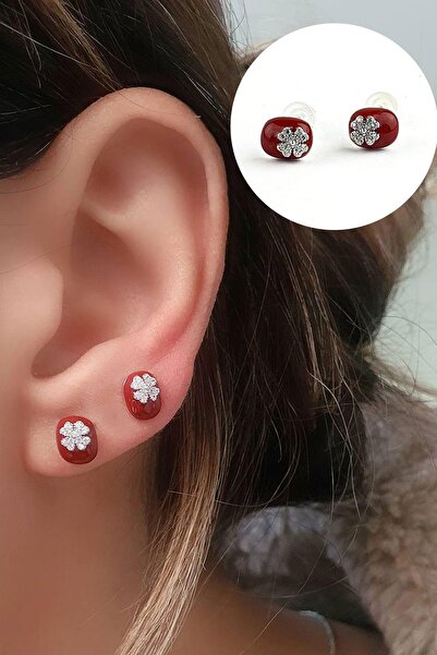 OSESHOP Kırmızı Mineli Zirkon Taş Detaylı Yonca figürlü 925ayar Gümüş Tasarım...