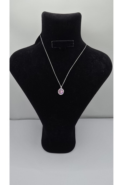 ahsenaksesuar2025 Stainless Steel Silver Color Oval Pink Zircon Stone Pendant
