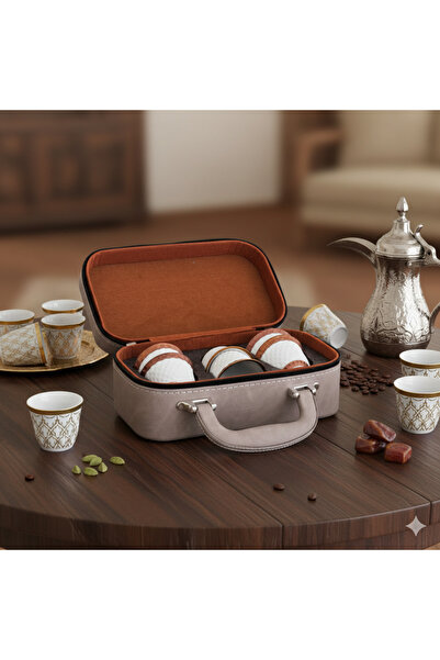 casa rosa leather bag for Arabic coffee cups , enough for 6 cups