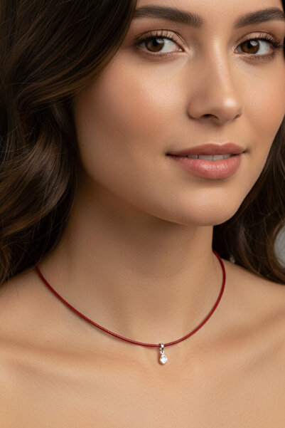 Siyah Kadın Su Damlası Objeli Floş İpli Yeni Trend Kolye 40 cm