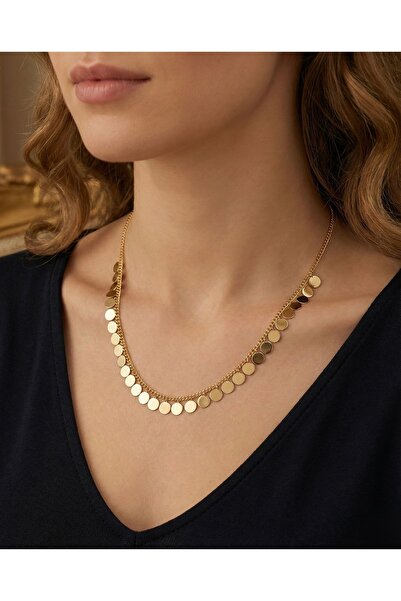 moimaaksesuar Kadın Zarif Gold Renk Minimal Pullu Zincir Kolye