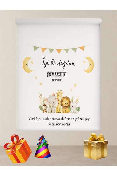 DOKUPER DOĞUM GÜNÜ (İSİM YAZILIR ) DİJİTAL BASKILI STOR PERDE-DOĞUM GÜNÜ STOR...